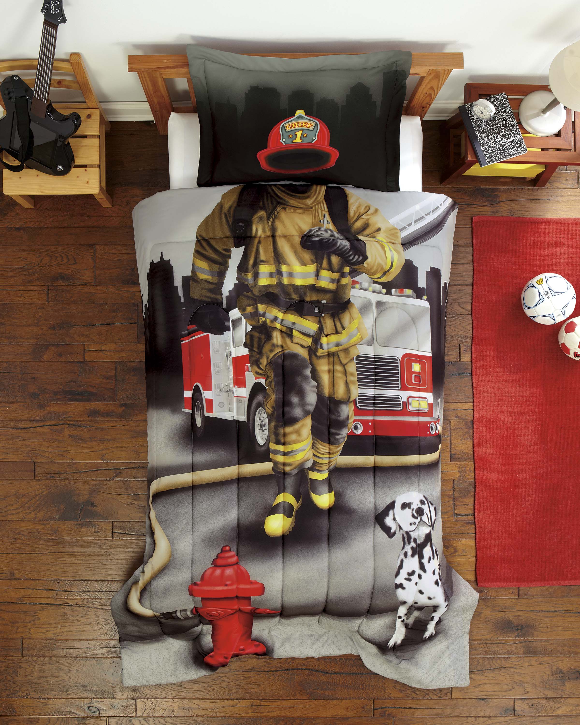 New Firefighter Boys PhotoRealistic 2pc Comforter Sham Set Twin eBay